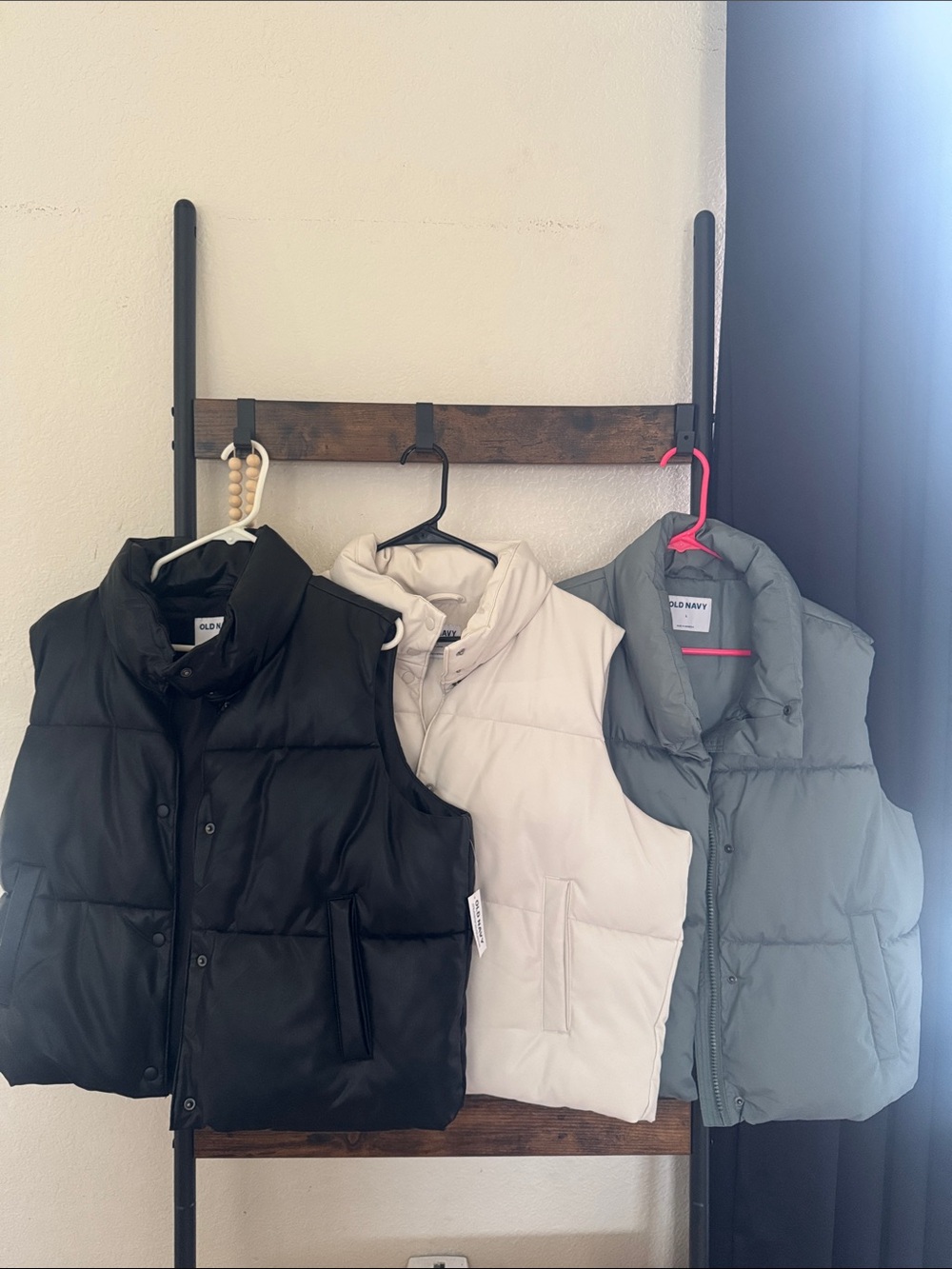 Old Navy women Puffer Vests - Black(nwt), Cream, Sage Green.